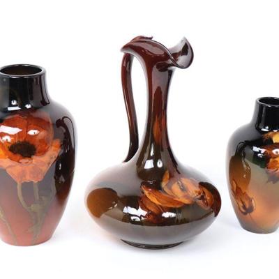 Trio of Weller Louwelsa 1900s Vintage Floral Pottery, Marked
