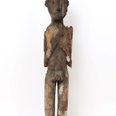 Early Borneo Carved Wood Male Statue