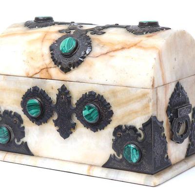 Bronze & Malachite Mounted Onyx Casket, Late 19th c.