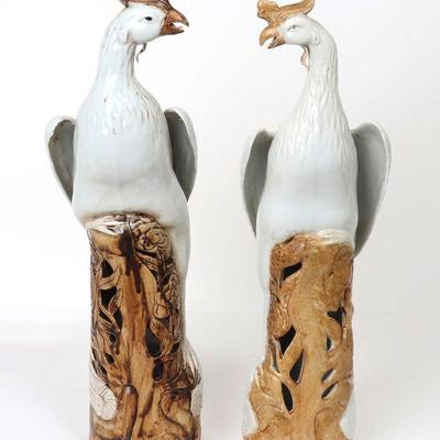 Pair Chinese Porcelain Phoenix Statues