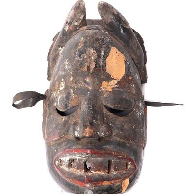 Exceptional Ibibio Eket Painted Wood Mask, 20th c.