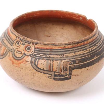 Costa Rican Polychrome Pottery Face Bowl