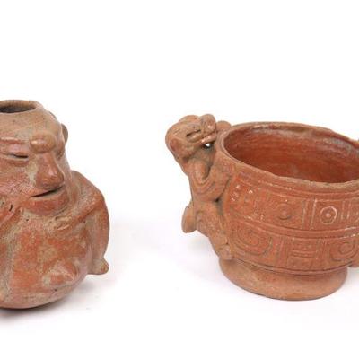 Two Costa Rican Pottery Anthropomorphic and Zoomorphic Vessels