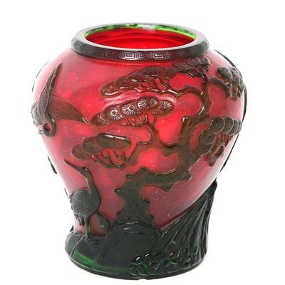 Chinese Red & Green Peking Glass Vase