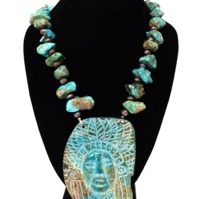 Large Turquoise Native American Necklace with Sterling Silver