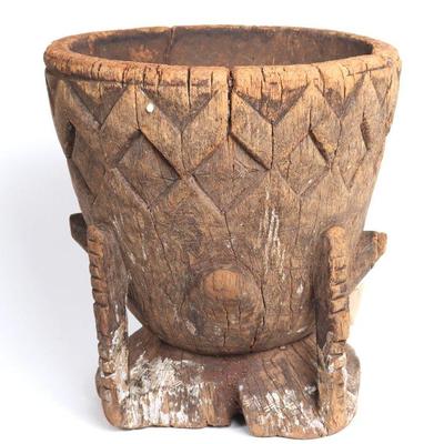 African Heavy Wooden Mortar