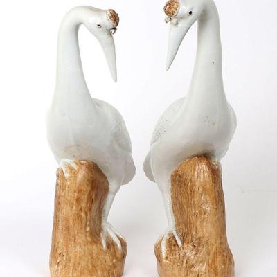 Chinese Pair of Porcelain Crane Statues