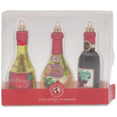 Set Of 3 World Market Wine Bottle Christmas Ornaments