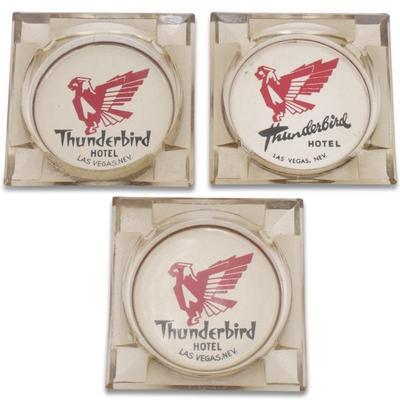 Vintage Thunderbird Hotel Advertising Glass Ashtray (Set of 3)