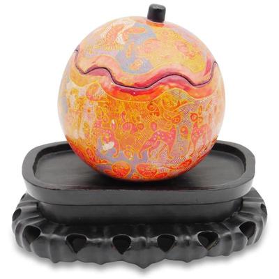 Hand Painted Papier Mache Powder Box With Wooden Stand