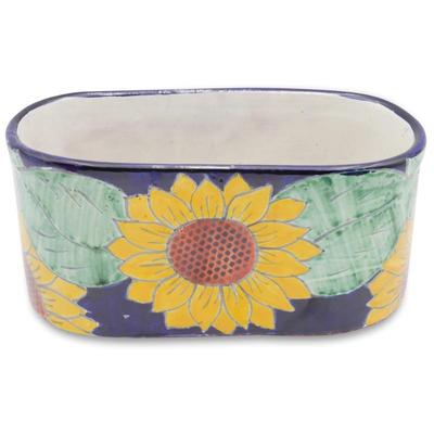 Sunflower Talavera Pottery Planter With Signature