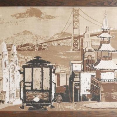 Vintage Robert Bushong Silkscreen On Linen Tapestry San Fransisco