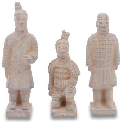Set Of 3 Small Clay Chinese Warrior Terracotta Figurines