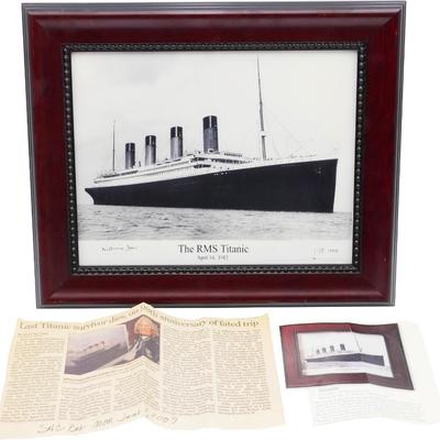 RMS Titanic Liner Ship Framed Print, Signed by Survivor Millvina Dean