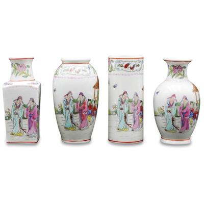 Lot Of 4 Chinese Porcelain Handpainted Vases