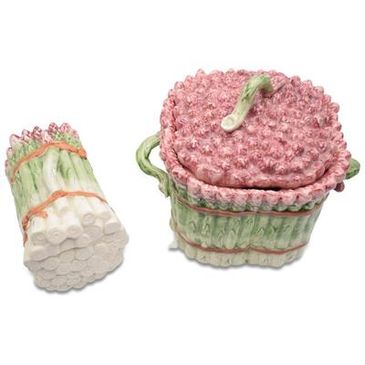 Pair of Sur La Table/Olfaire Lidded Ceramic Asparagus Serveware