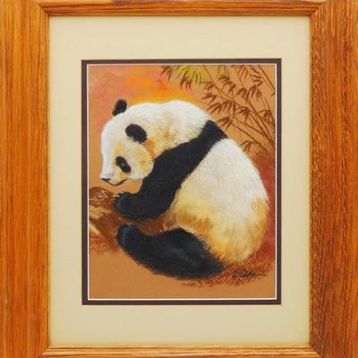 Original Pastel Panda Art by Wilker, Signed & Framed