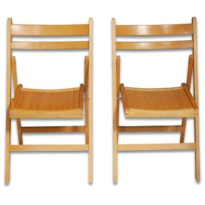 Set Of 2 Slatted Wooden Folding Chairs