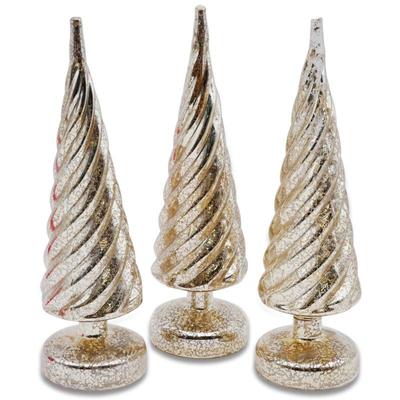 Set of 3 Mercury Glass Light-Up Trees