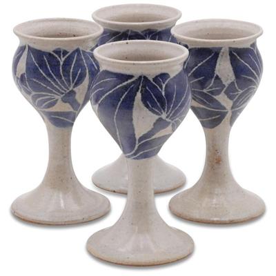 Set Of 4 Handmade Pottery Wine Goblets