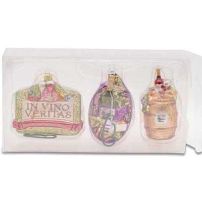 Set Of 3 Wine Themed Christmas Ornaments
