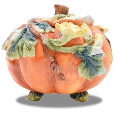 Ceramic Pumpkin & Blossoming Vines Lidded Container