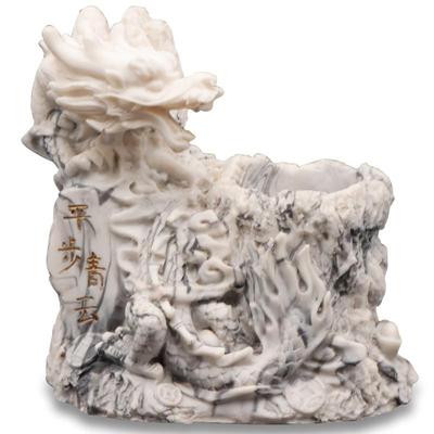 White & Black Carved Soapstone Dragon Figural Container