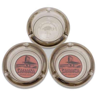 Lot Of 3 Vintage Glass Ashtrays Fabulous Flamingo And Hotel Sahara