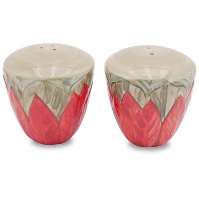 Pair Of Vintage Salt And Pepper Shakers w/ Green And Red Leaves
