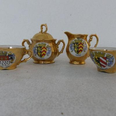 Vintage Joseph W. Kuba Porzellan 4-Piece Tea Set - Creamer, Sugar Bowl & 2 Teacups