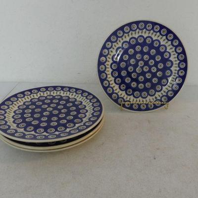 Set of 4 "Peacock" by Boleslawiec Polish Pottery Dinner Plates