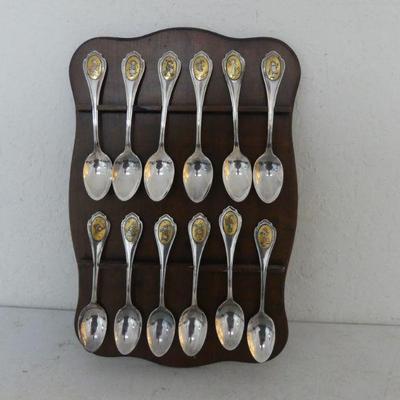 Vintage New England Collectors Society Bertha Hummel Inspired Spoon Collection in Display - 12 in All - With Certificate