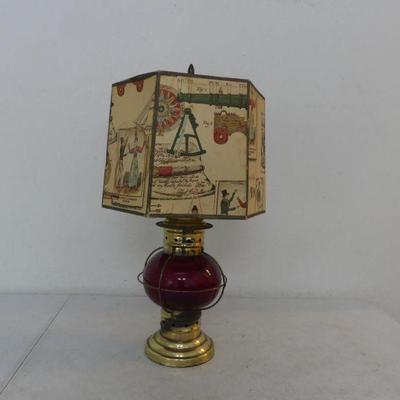 Vintage Red Ship's Lantern Table Lamp with Victorian Image Fabric Shade