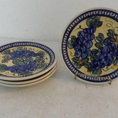 Set of 4 "Grapes" by Boleslawiec Polish Pottery Salad Plates