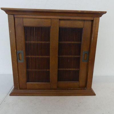 Vintage Wall Mount Sliding Wood Slat Door Display Cabinet with Adjustable Shelf - 22" x 21" x 9"