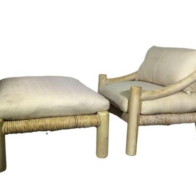 Michael Taylor Custom "Douglas" Chair & Ottoman
Chair: 32 x 32 x32
Ottoman: 20 X 32 x 32
Estimate:  $1000-$1500


