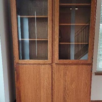 Wood Hutch With Glass & Solid Doors * Great Size
