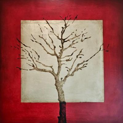 Tree of Life Red & White w/ Brown Print on Canvas