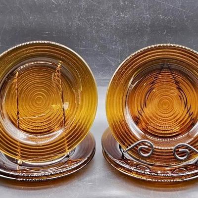 (6) Amber Glass Luncheon Plates