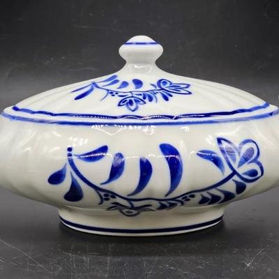 Oval Blue & White Porcelain Lidded Dish, Portugal