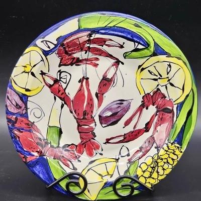 Colorful Abstract Art Crab Boil on Decorative Plate