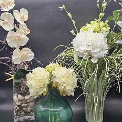(3) Summer Faux Florals in Glass Vases