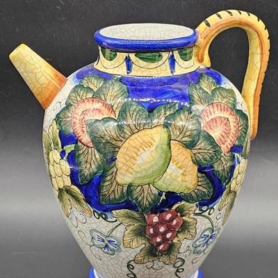 Decorative Majolica Porcelain Pitcher w/ Fruit