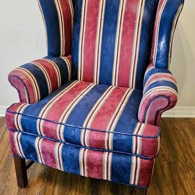 Red & Blue w/ Golds Striped Wingback Armchair