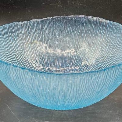 Blue Crackle Glass Salad Bowl