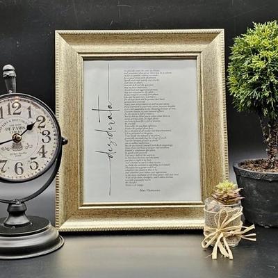 (4) Decor: Clock, Topiary, Framed Poem, +1