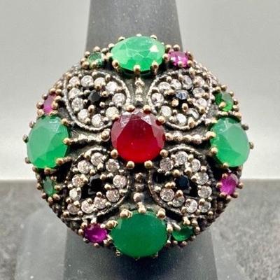 925 Silver Multi-Stone Victorian Style Ring