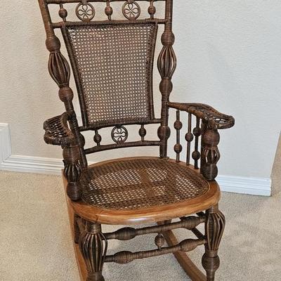 Highly Decorative Vintage Cane Seat & Back Rocker