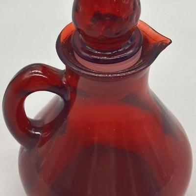 Ruby Red Glass Cruet w/ Stopper is 5.5in Tall