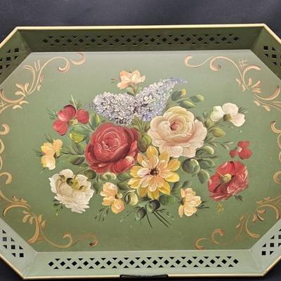 Extra Large Hand Painted Green Serving Tray